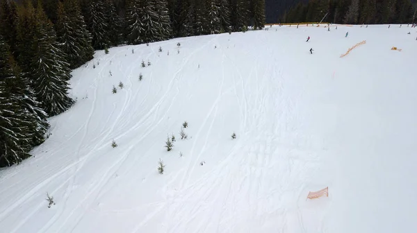 Sporen Van Snowboarders Skiërs Sneeuw Bergen — Stockfoto