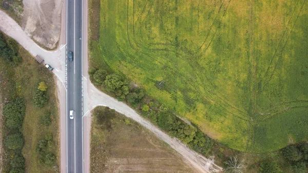 Luchtfoto Van Een Weg Een Groene Veld — Stockfoto