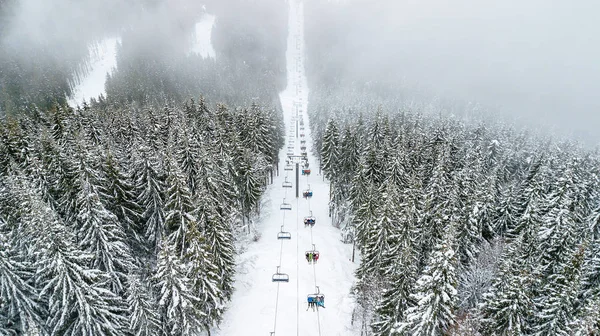 Bukovel Ukraine Dezembro 2017 Vista Aérea Teleférico Estância Esqui — Fotografia de Stock