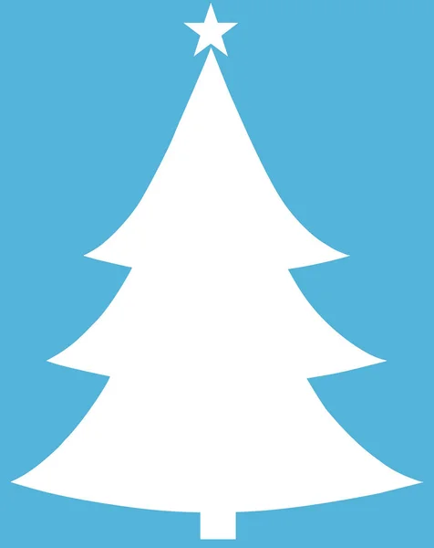 蓝色背景圣诞树白色平面图标 — 图库照片