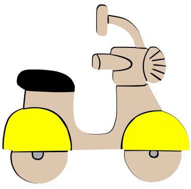 Beyaz zemin üzerine sarı Retro Scooter düz simgesi.