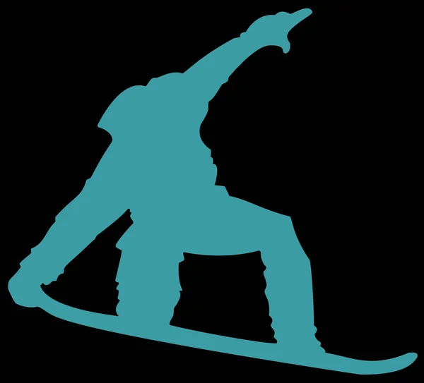 Svart Snowboardåkare Flat Ikonen Blå Bakgrund — Stockfoto