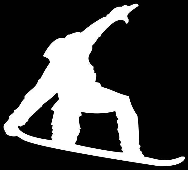 Icono Plano Snowboarder Blanco Sobre Fondo Negro —  Fotos de Stock