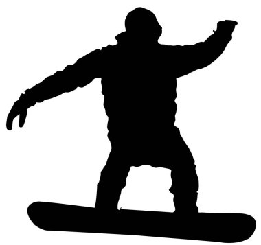 Beyaz arka planda siyah Snowboarder düz simgesi.