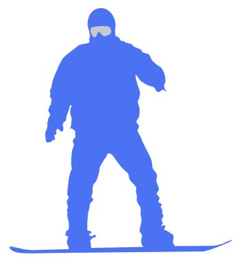 Beyaz zemin üzerine mavi Snowboarder düz simgesi.