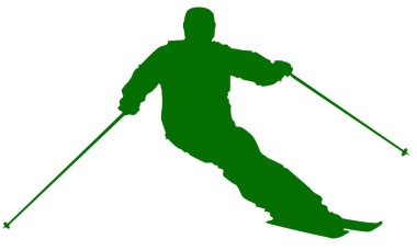 Beyaz zemin üzerine yeşil kayakçı düz simgesi.