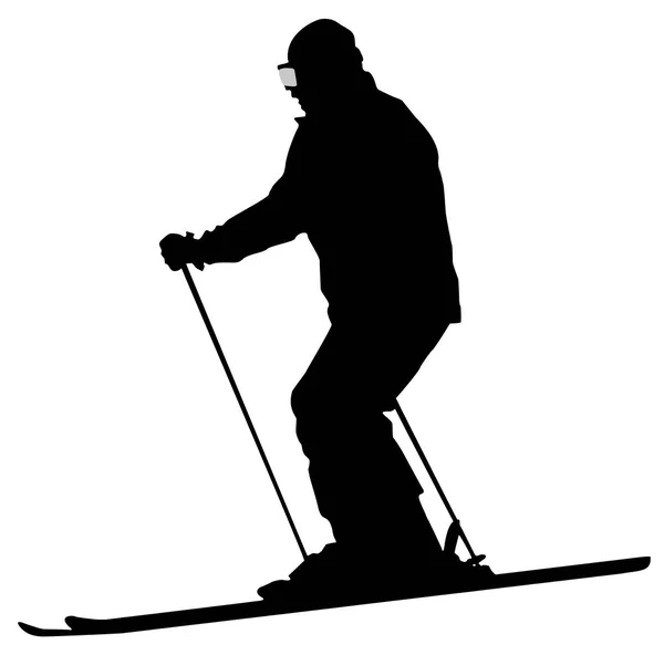 Skier Noir Icône Plate Sur Fond Blanc — Photo