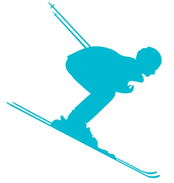 Blauwe Skiër Platte Pictogram Witte Achtergrond — Stockfoto