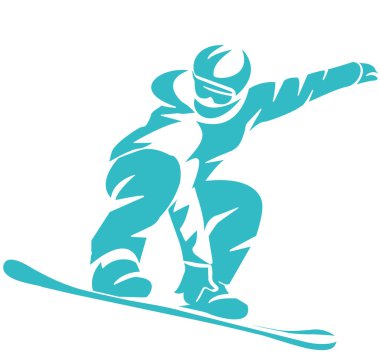 Beyaz zemin üzerine yeşil Snowboarder düz simgesi.
