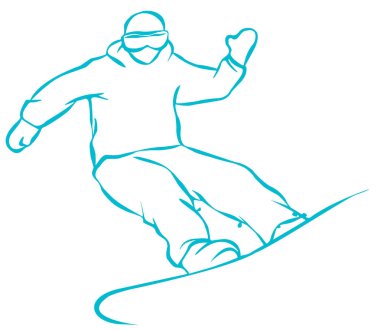 Beyaz zemin üzerine yeşil Snowboarder düz simgesi.