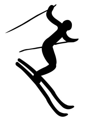 Beyaz arka planda siyah kayakçı düz simgesi.