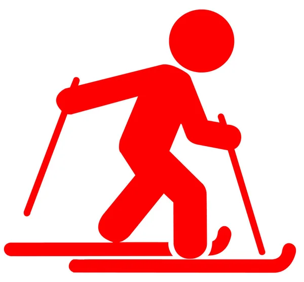 Red Skier Flat Icon White Background — Stock Photo, Image