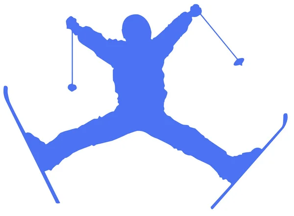 Голубая Плоская Икона Skier Белом Фоне — стоковое фото