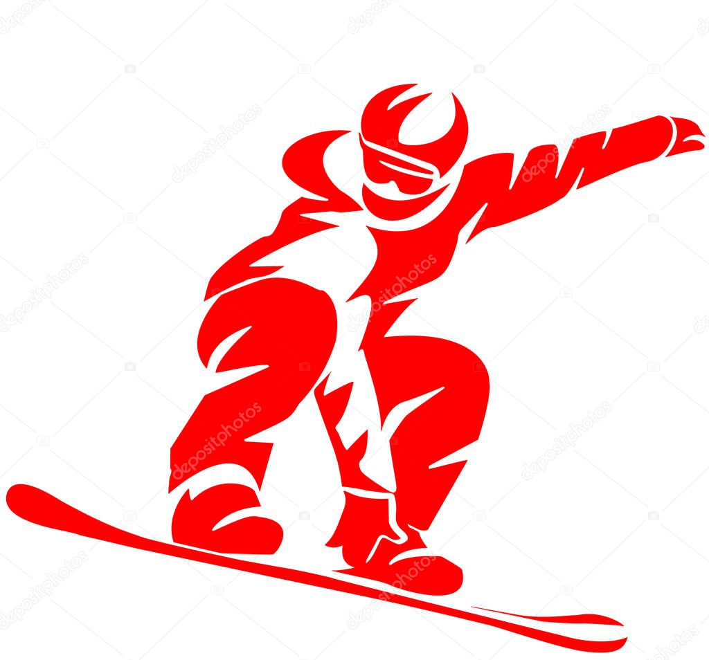 Red Snowboarder Flat Icon on White Background.