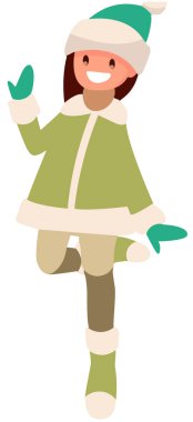 Kız yeşil giysili atlama beyaz arka plan üzerinde.