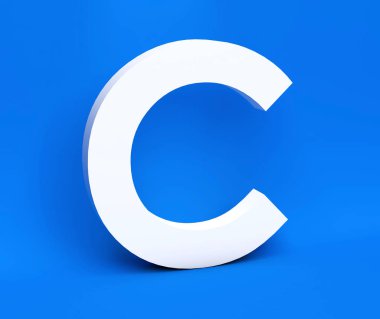 Mavi bir arka plan beyaz sembolü C. 3D render.