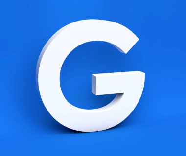 Mavi bir arka plan beyaz sembolü G. 3D render.