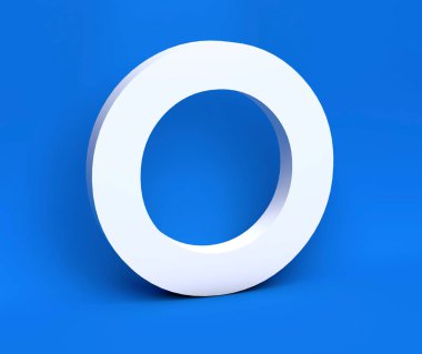 Mavi bir arka plan beyaz sembolü O. 3D render.