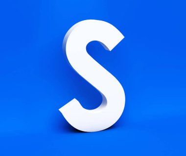 Mavi bir arka plan beyaz sembolü S. 3D render.