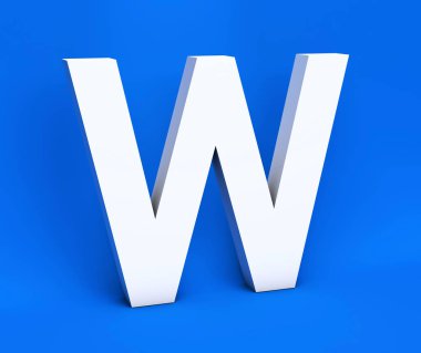 Mavi bir arka plan beyaz sembolü W. 3D render.