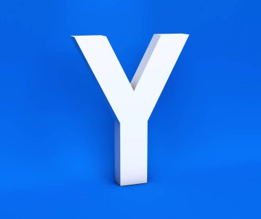 Mavi bir arka plan beyaz sembolü Y. 3D render.