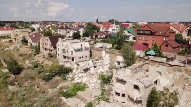 Vista Pájaro Las Consecuencias Derrumbe Ciudad Chernomorsk Ucrania — Vídeo de stock
