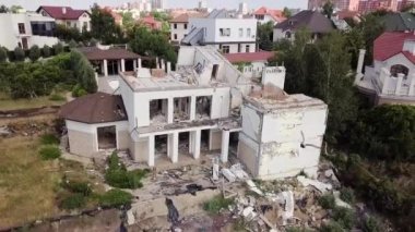 Şehrin Chernomorsk, Ukrayna'nın toprak kayması sonuçları. Havadan görünümü