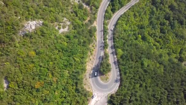 Aerial View Serpentine Mountain Road Croatia Top View Drone — Stock Video