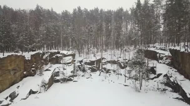 Aerial View Korostyshevsky Granite Quarry Winter Snowfall Zhytomyr Region Ukraine — Stock Video