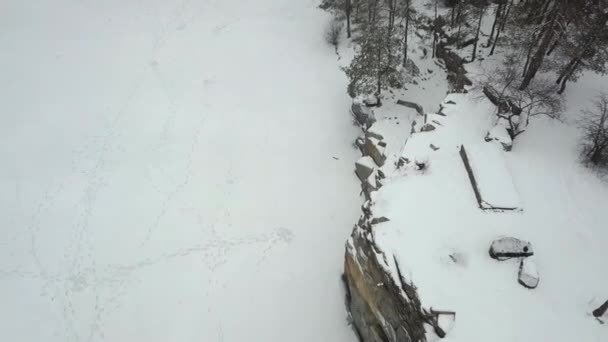 Luchtfoto Van Steengroeve Graniet Korostyshevsky Tijdens Winter Sneeuwval Zjytomyr Regio — Stockvideo