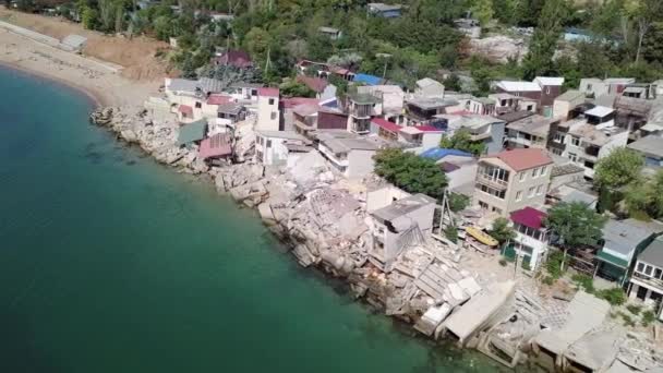 Vista Visão Panorâmica Das Consequências Deslizamento Terra Cidade Chernomorsk Ucrânia — Vídeo de Stock