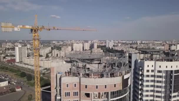 Top View Construction Site Residential High Rise Building Embankment Dnieper — Stock Video