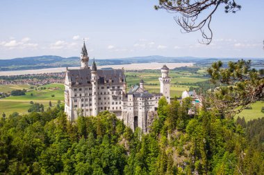 Alp Dağları'nda castle Neuschwanstein Kalesi için havadan görüntüleyin.