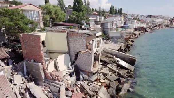 Luchtfoto Van Gevolgen Van Een Aardverschuiving Stad Van Chernomorsk Oekraïne — Stockvideo