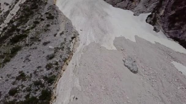 Αεροφωτογραφία Της Ροής Λάσπης Χιόνι Ψηλά Στα Βουνά Των Άλπεων — Αρχείο Βίντεο