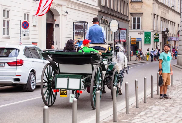 Wien, Österreich - 06. Juni 2018: Pferdekutsche mit Touristen — Stockfoto