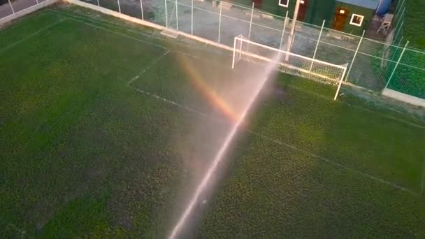 Aerial View Watering Lawn Football Field — Stock Video