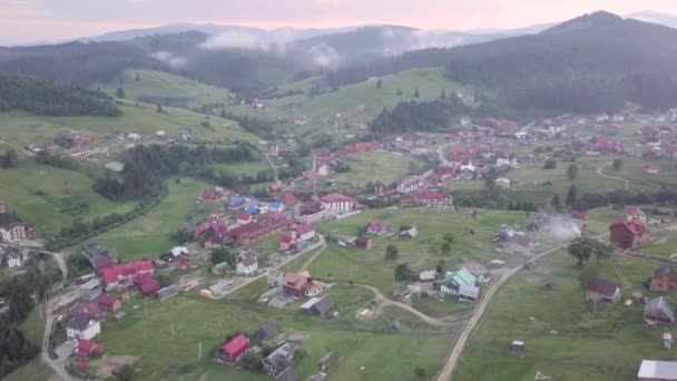 Aerial View Ukrainian Village Carpathian Mountains — Stock Video