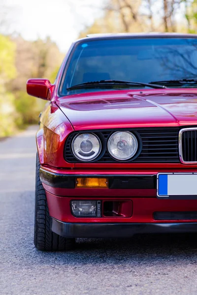 Headlights of a red, old, retro car, closeup — Stock Fotó