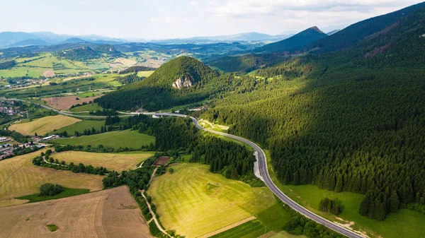 Aerial view from the heights of the road that runs through the Slovak Mountains