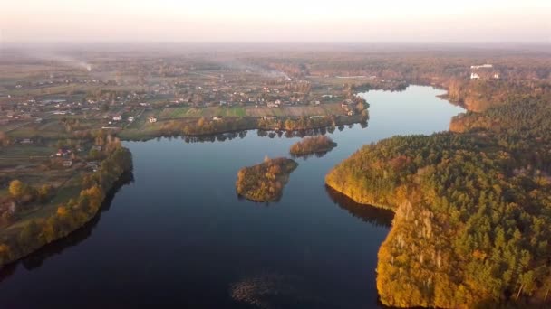 Letecký Pohled Vesnici Přehrady Řece Teterev Ukrajina Podzim — Stock video