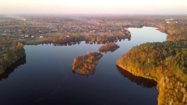 Letecký Pohled Vesnici Přehrady Řece Teterev Ukrajina Podzim — Stock video