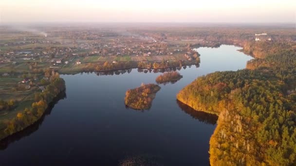 Aerial View Village Reservoir Teterev River Ukraine Autumn — Stock Video