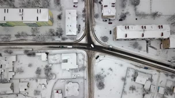 Luftaufnahme Einer Verschneiten Straße Armen Regionen Der Ukraine Einem Dorf — Stockvideo