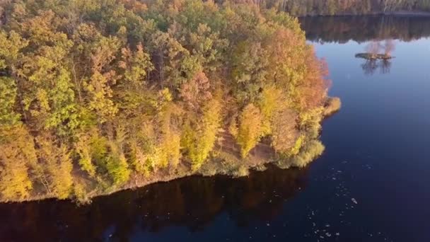 Aerial View Village Reservoir Teterev River Ukraine Autumn — Stock Video