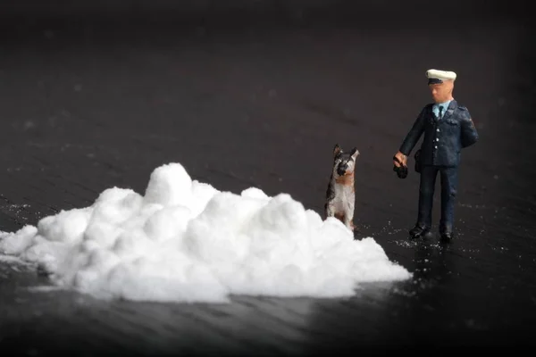 Policial Com Policedog Com Algum Branco — Fotografia de Stock