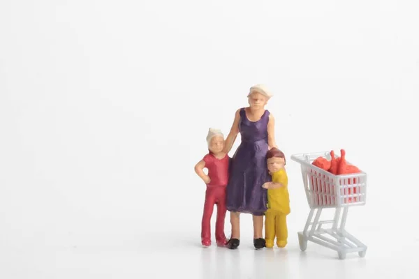 Miniatura Una Madre Con Figli Carrello Del Supermercato — Foto Stock