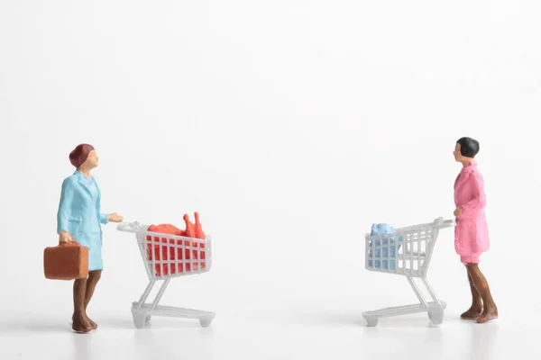 People Miniature Cart Shopping Money Coins — Stock Photo, Image