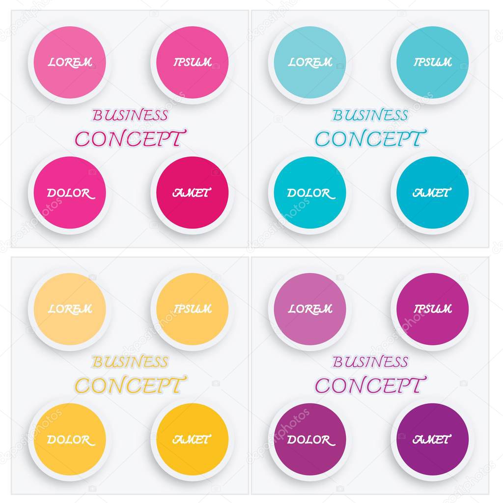 Business Concepts, Illustration Set of Infographic Templates Pattern Element for Business Presentation. Pink, Blue, Yellow and Purple.