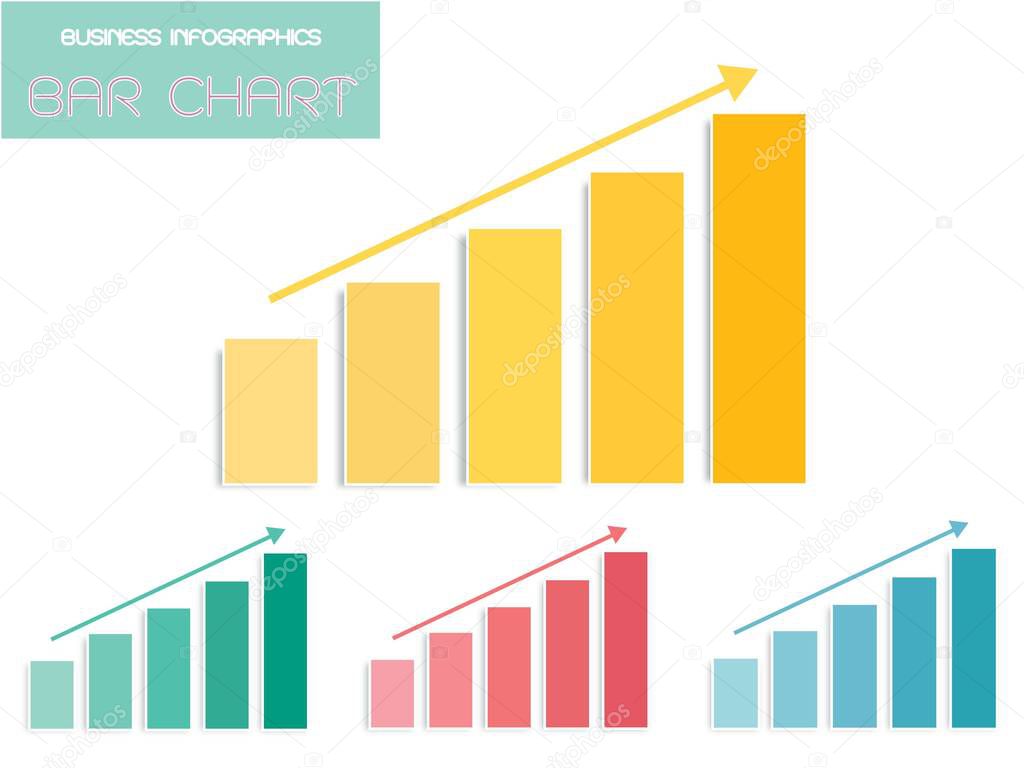 Business and Marketing Concepts, Vector Set of Bar Chart Infographics Background or Template Diagram in Four Assorted Colors, Yellow, Green, Red and Blue with Copy Space for Add Content.